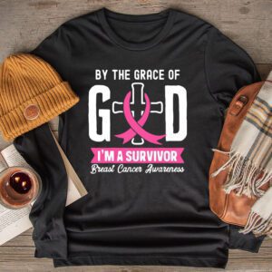 By The Grace God Im A Survivor Breast Cancer Survivor Longsleeve Tee 2 1