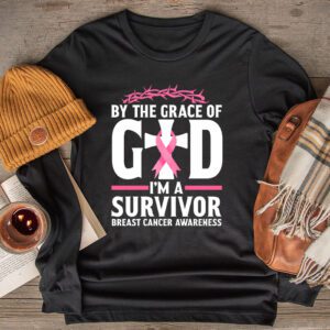 By The Grace God Im A Survivor Breast Cancer Survivor Longsleeve Tee 2 2