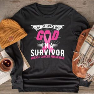 By The Grace God Im A Survivor Breast Cancer Survivor Longsleeve Tee 2 3