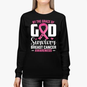 By The Grace God Im A Survivor Breast Cancer Survivor Longsleeve Tee 3 4