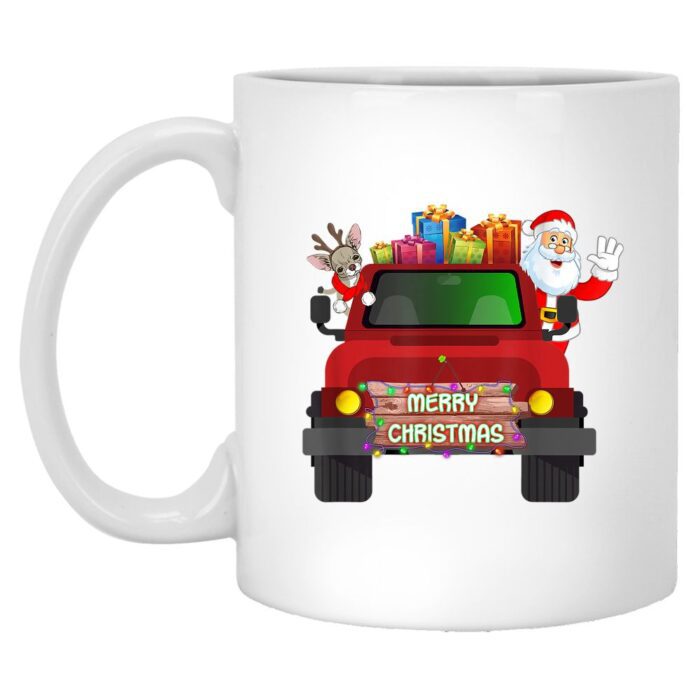 Chihuahua And Sanata On Red Truck  Merry Christmas Mug