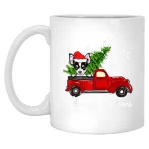 Chihuahua Dog Riding Red Truck Merry Christmas Mug