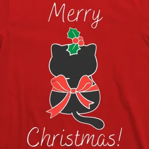 Christmas Cat Rapped Present Bow T Shirt 3