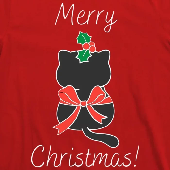 Christmas Cat Rapped Present Bow T Shirt 3