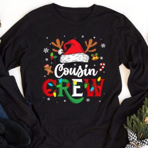 Christmas Cousin Crew Reindeer Santa hat Lights Kids Teens Longsleeve Tee 1 10