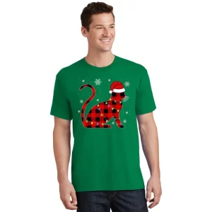 Christmas Plaid Cat Holiday Cute T Shirt 1