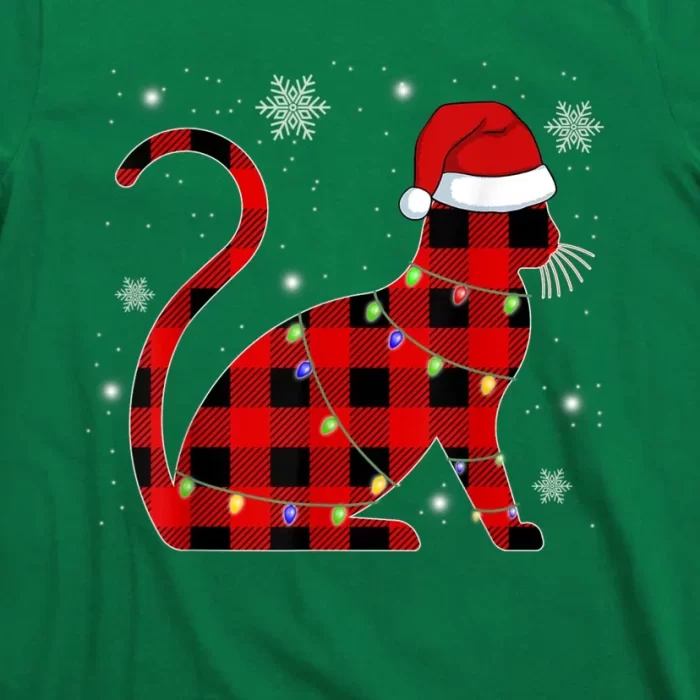 Christmas Plaid Cat Holiday Cute T Shirt 3