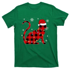 Christmas Plaid Cat Holiday Cute T-Shirt