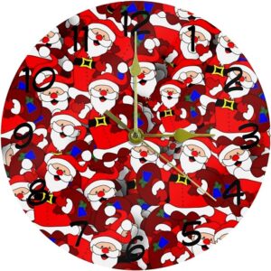 Christmas Santa Claus Gift Red Merry Xmas Battery Operated Round Wall Clock Bedroom Living Room Kitchen Bathroom Office School