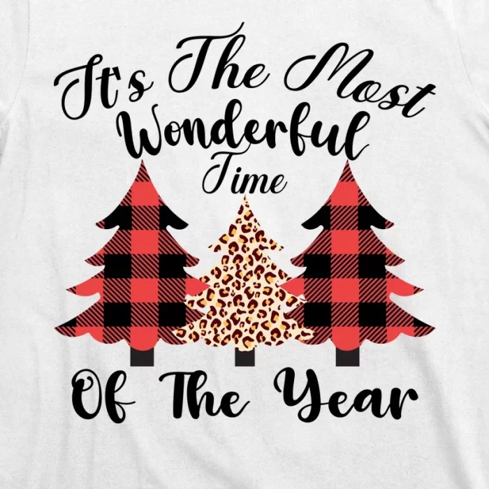 Christmas Trees Its The Most Wonderful Time Of The Year Plaid Leopard Trees T Shirt 3
