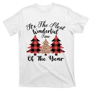 Christmas Trees It's The Most Wonderful Time Of The Year Plaid Leopard Trees T-Shirt