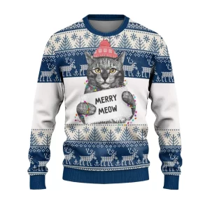 Christmas Ugly Sweater Cat Merry Meow Christmas Ugly Sweaters