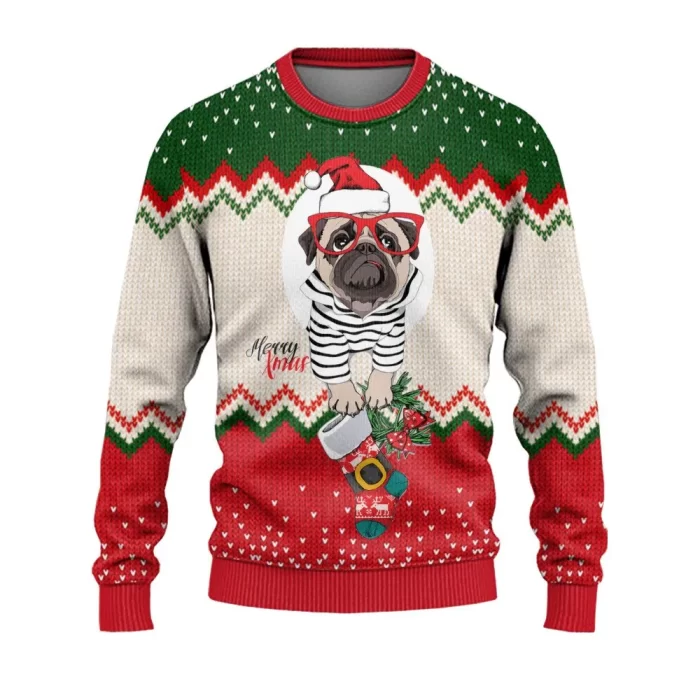 Christmas Ugly Sweater Cute Christmas Pug Dog Ugly Sweaters