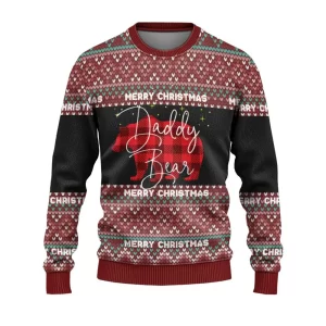 Christmas Ugly Sweater Daddy Bear Red Plaid Christmas Ugly Sweaters