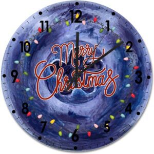 Christmas Wood Wall Clock Fruit Merry Christmas Round Wall Clock Silent Non-Ticking 10x10in Wooden Clocks Bedroom Bathroom Wall Decor Ship