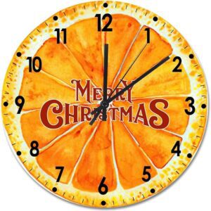 Christmas Wood Wall Clock Fruit Merry Christmas Round Wall Clock Silent Non-Ticking 10x10in Wooden Clocks For Living Room Bedroom Home Deco