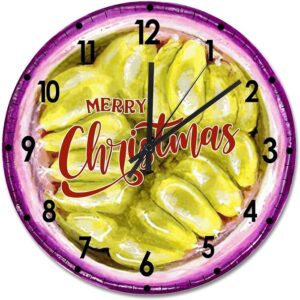 Christmas Wood Wall Clock Fruit Merry Christmas Round Wall Clock Silent Non-Ticking 10x10in Wooden Clocks For Living Room Bedroom Kitchen H