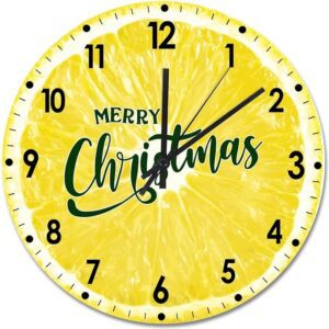 Christmas Wood Wall Clock Fruit Merry Christmas Round Wall Clock Silent Non-Ticking 12x12in Wooden Clocks Decor Bedroom Office Living Room