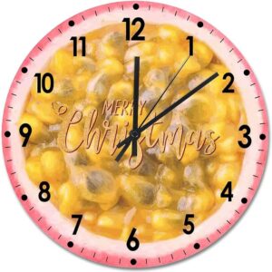 Christmas Wood Wall Clock Fruit Merry Christmas Round Wall Clock Silent Non-Ticking 12x12in Wooden Clocks Decor For Living Room Bedroom Off