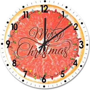 Christmas Wood Wall Clock Fruit Merry Christmas Round Wall Clock Silent Non-Ticking 15x15in Wooden Clocks For Living Room Bedroom Home Deco