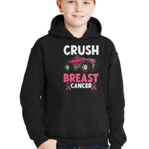 Crush Breast Cancer Awareness Monster Truck Toddler Boy Hoodie 3