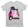 Cute Merry Christmas Pink Pattern Christmas Pine Trees T-Shirt