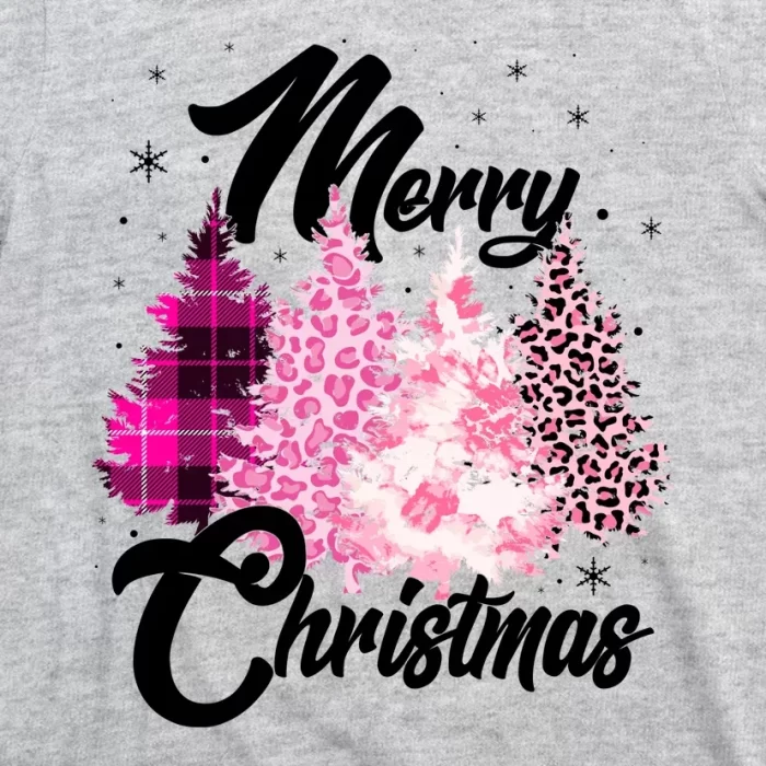 Cute Merry Christmas Pink Pattern Christmas Pine Trees T Shirt 3