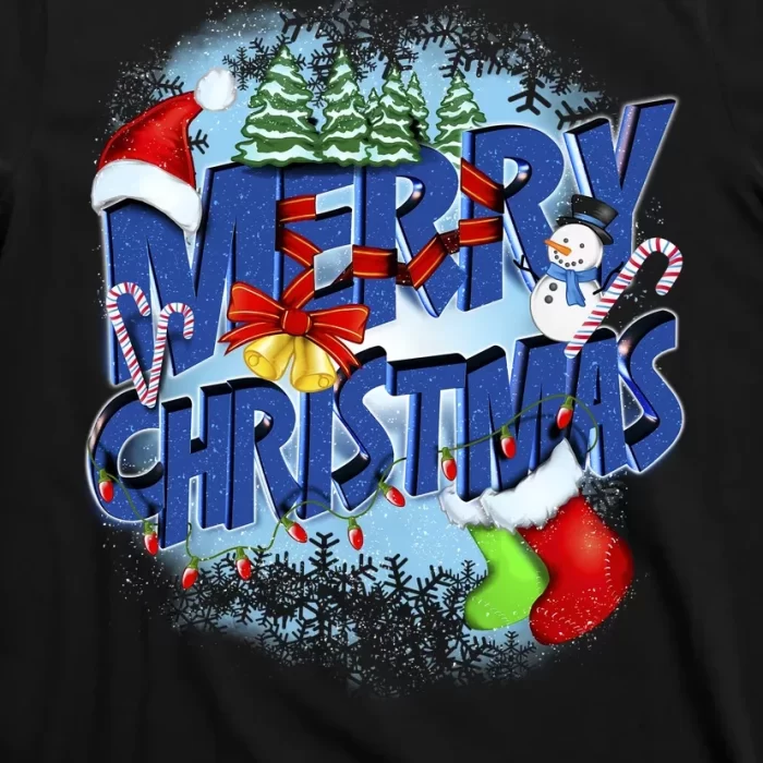 Cute Merry Christmas Word Decoration T Shirt 3