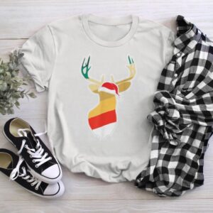 Deer Wearing Santa Hat Shadow Merry Christmas T-Shirt