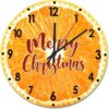 Delicious Wood Wall Clock Fruit Merry Christmas Round Wall Clock Silent Non-Ticking 10x10in Wooden Clocks For Living Room Bedroom Home Deco