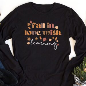 Fall In Love With Learning Fall Teacher Thanksgiving Retro Longsleeve Tee 1 5