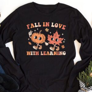 Fall In Love With Learning Fall Teacher Thanksgiving Retro Longsleeve Tee 1 7