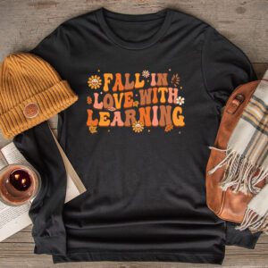 Funny Thanksgiving Shirts Fall In Love With Learning Fall Teacher Retro Longsleeve Tee