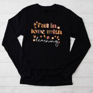 Fall In Love With Learning Fall Teacher Thanksgiving Retro Longsleeve Tee 2 5