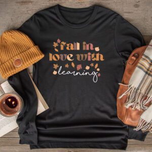 Funny Thanksgiving Shirts Fall In Love With Learning Fall Teacher Retro Longsleeve Tee