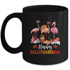 Flamingo Halloween Merry Christmas Happy Hallothanksmas Mug