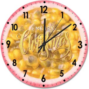 Food Wood Wall Clock Fruit Merry Christmas Round Wall Clock Silent Non-Ticking 15x15in Wooden Clocks For Living Room Bedroom Home Decoratio