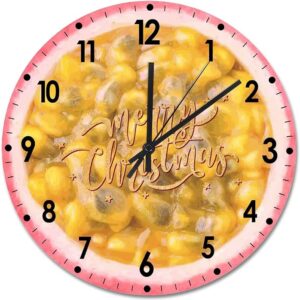 Fruit Wood Wall Clock Fruit Merry Christmas Round Wall Clock Silent Non-Ticking 12x12in Wooden Clocks Decor For Home Living Room Bedroom Of
