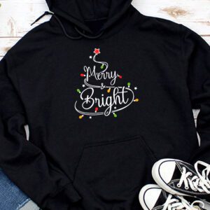 Funny Merry and Bright Christmas Lights Xmas Holiday Short Sleeve Hoodie