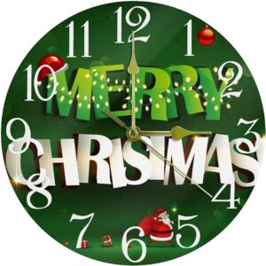 Green Merry Christmas Round Wall Clock Decorative