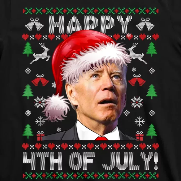 Happy 4th Of July Merry Santa Hat Biden Ugly Christmas T Shirt 3