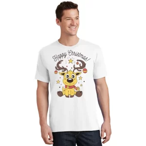 Happy Christmas Reindeer Holiday T Shirt 1