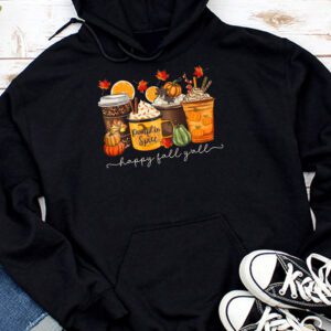 Fall Shirt Ideas Happy Fall Y’all Latte Coffee Leopard Pumpkin Autumn Hoodie