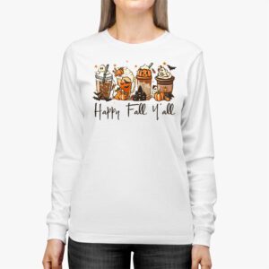 Happy Fall Yall Longsleeve Tee Latte Coffee Leopard Pumpkin Autumn Longsleeve Tee 2 2