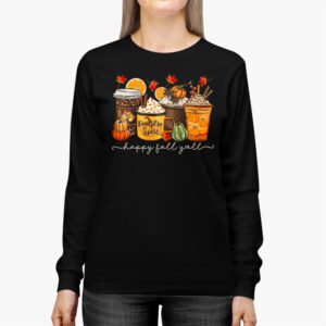 Happy Fall Yall Longsleeve Tee Latte Coffee Leopard Pumpkin Autumn Longsleeve Tee 2 4