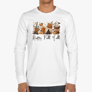 Happy Fall Yall Longsleeve Tee Latte Coffee Leopard Pumpkin Autumn Longsleeve Tee 3 2