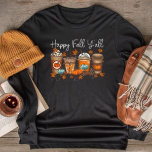 Happy Fall Y'all Longsleeve Tee Latte Coffee Leopard Pumpkin Autumn Longsleeve Tee