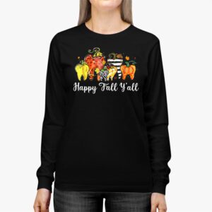 Happy Fall Yall Pumpkin Tooth Leopard Halloween Dentist Fall Longsleeve Tee 2