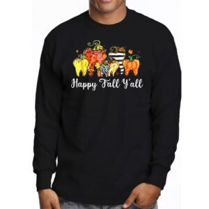 Happy Fall Yall Pumpkin Tooth Leopard Halloween Dentist Fall Longsleeve Tee 3