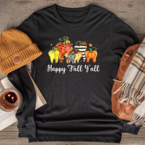 Happy Fall Y'all Pumpkin Tooth Leopard Halloween Dentist Fall Longsleeve Tee